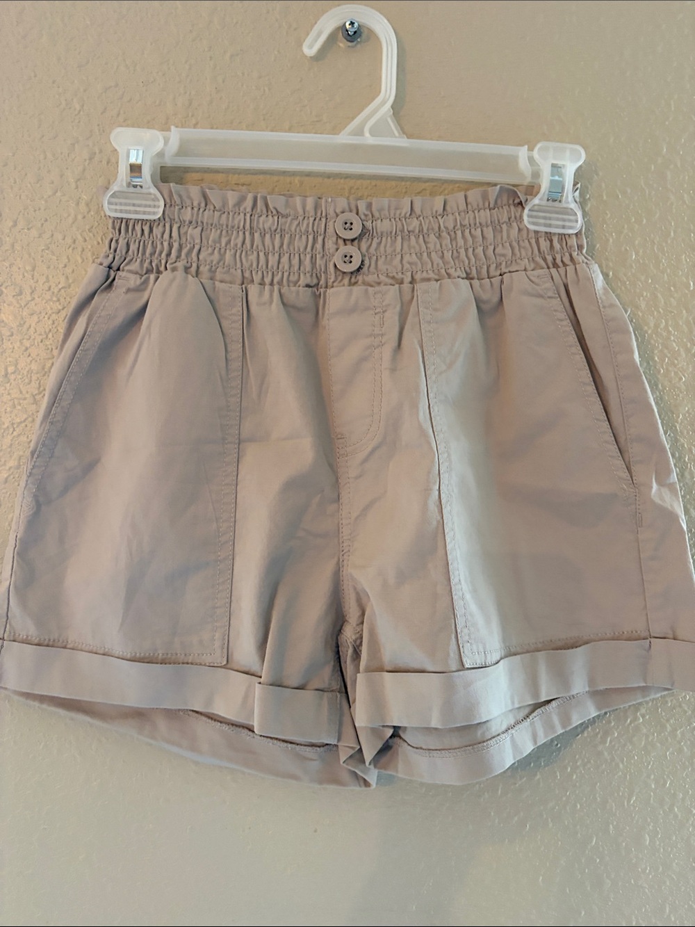 Vanilla Star High-Waist Smocked Shorts in Light Taupe